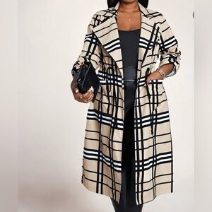 Stylish Beige and Black Women's Trench Coat